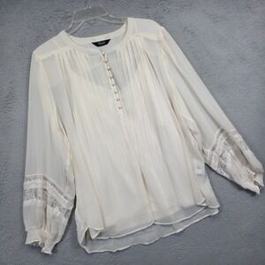 Simply Vera Vera Wang Top Womens L Pleated Boho Floral Lace Tank Lined Victorian